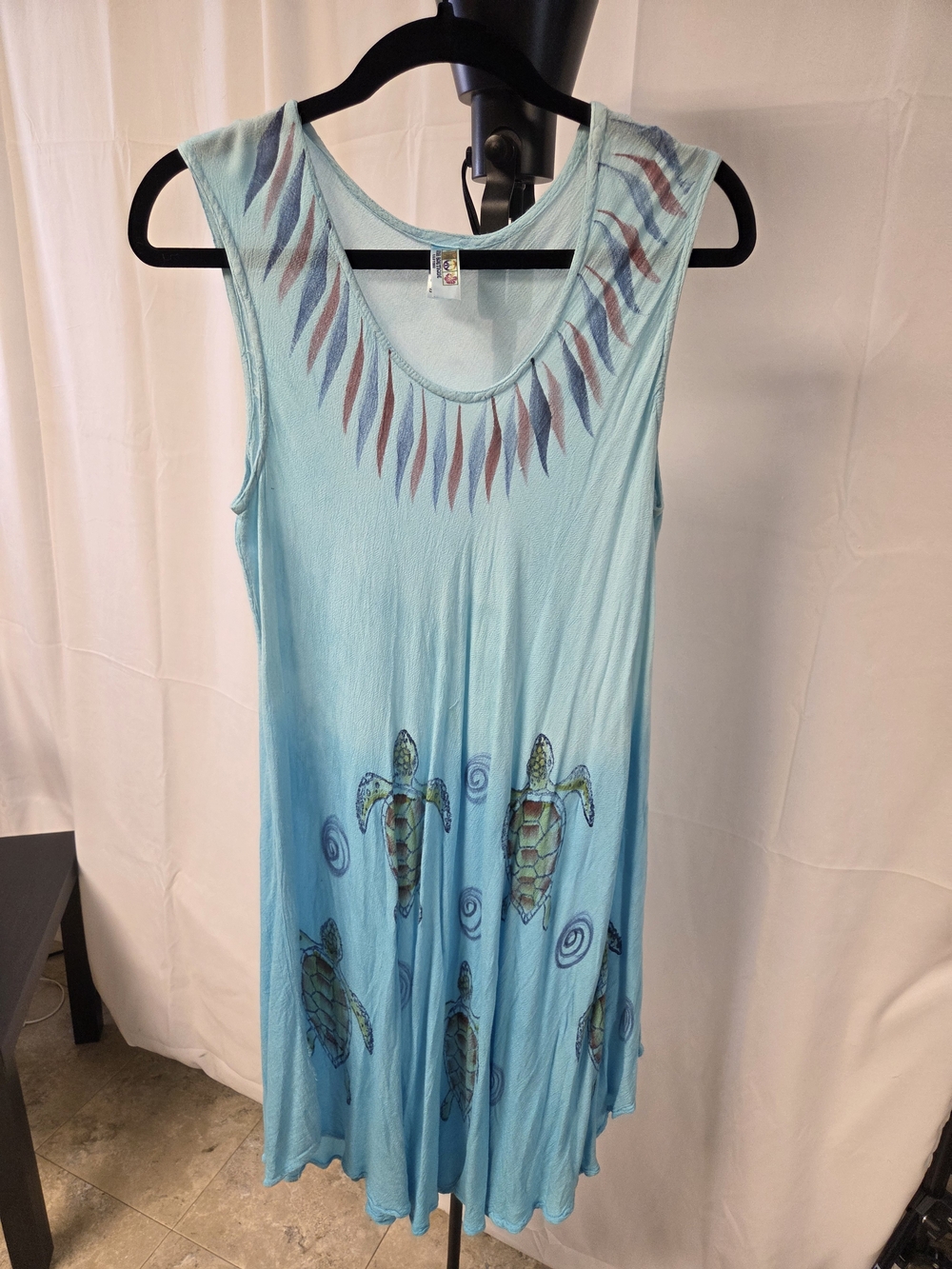 India Boutique Light Blue Sleeveless Turtle Print Midi Dress